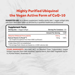 Close-up of Naturalis Ubiquinol 100mg veggie softgels for daily use.