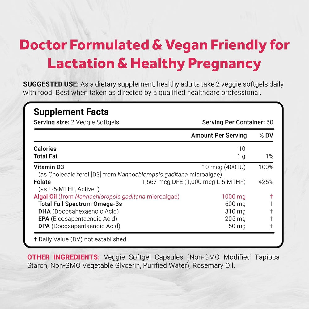 Naturalis Vegan Prenatal Pro softgels highlight convenient two-per-day DHA, EPA, and DPA delivery.