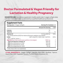 Naturalis Vegan Prenatal Pro softgels highlight convenient two-per-day DHA, EPA, and DPA delivery.