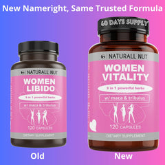 Naturall Nut Women Vitality capsules close-up showing plant-based formula for vitality.