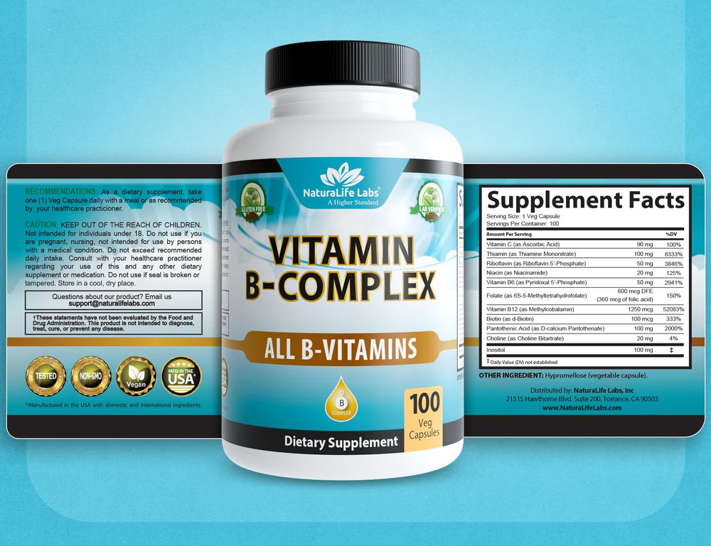 NaturaLife Labs Vitamin B-Complex nutritional information panel assists informed usage