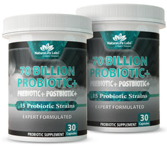 NaturaLife Labs Probiotics 70B CFU bottle for daily gut balance.