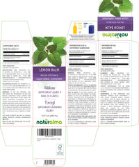 Naturalma lemon balm tincture label close-up showing alcohol-free formula
