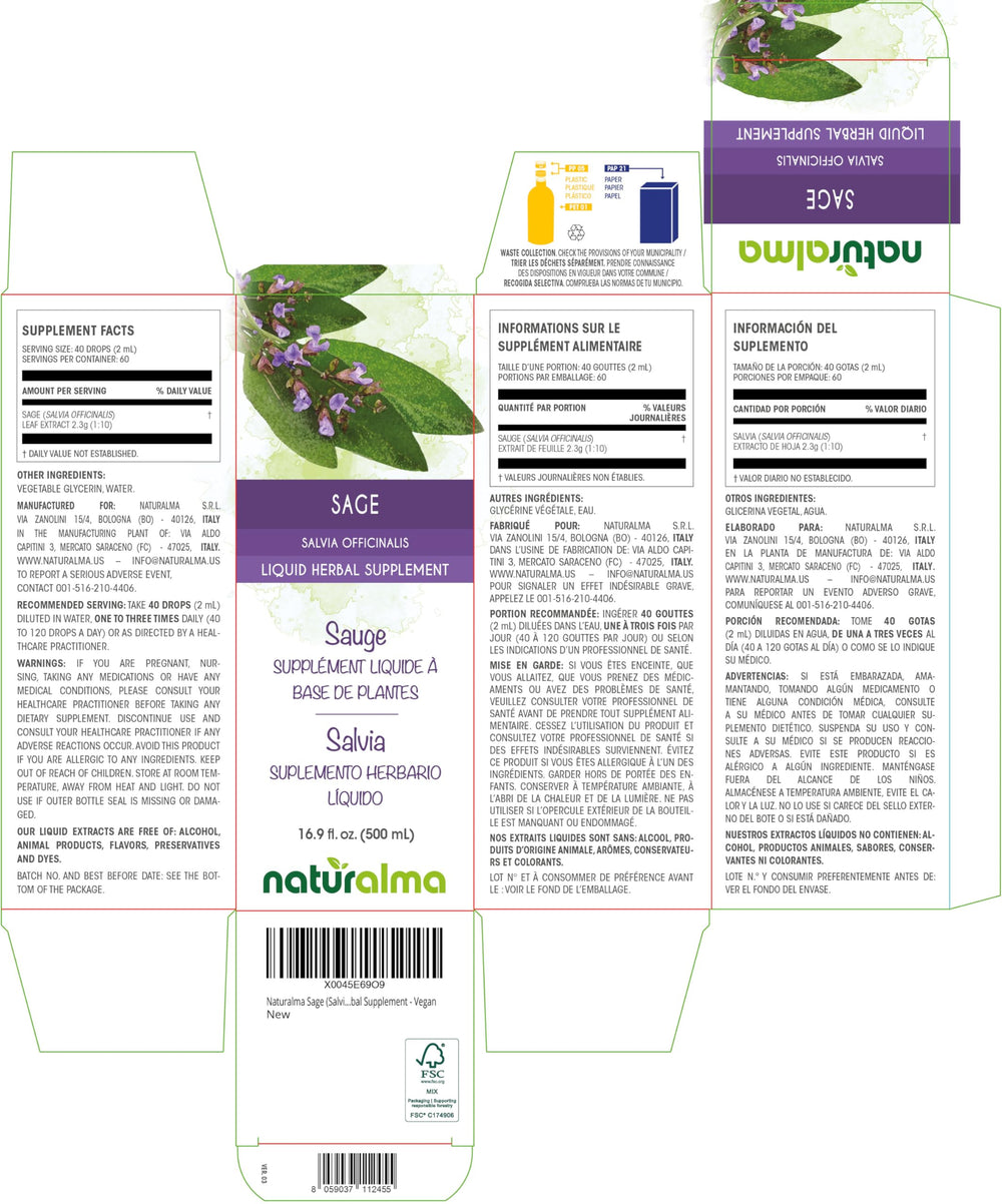 Close-up of sage tincture drops shows 40 drops equal 2 ml for measurement.