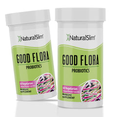 NaturalSlim Good Flora bottle shows the probiotic formula for daily gut support