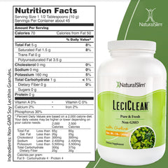 NaturalSlim lecithin granules pouring into a glass for easy mixing.