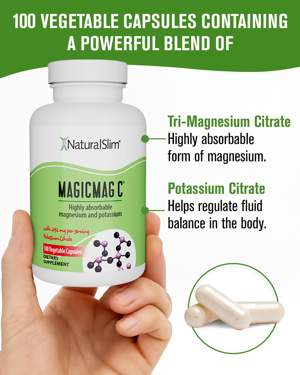 NaturalSlim MagicMag C bottle highlighting bone support from magnesium citrate