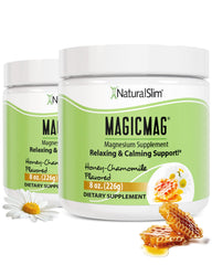 NaturalSlim MagicMag honey chamomile powder jar for daily magnesium intake and pleasant flavor.