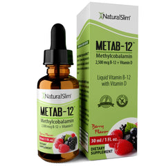 NaturalSlim Metab-12 berry bottle showing berry flavor for quick energy support