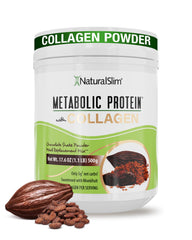 NaturalSlim Metabolic Protein bottle front with chocolate flavor and daily protein support.