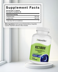 NaturalSlim NoctiBurn capsules laid out, featuring L-Arginine and L-Lysine for structured evenings.