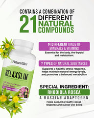 NaturalSlim Relaxslim capsules close-up emphasizing adaptogens for mood support