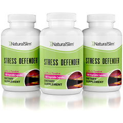 NaturalSlim Stress Defender bottle highlighting cortisol support for daily calm