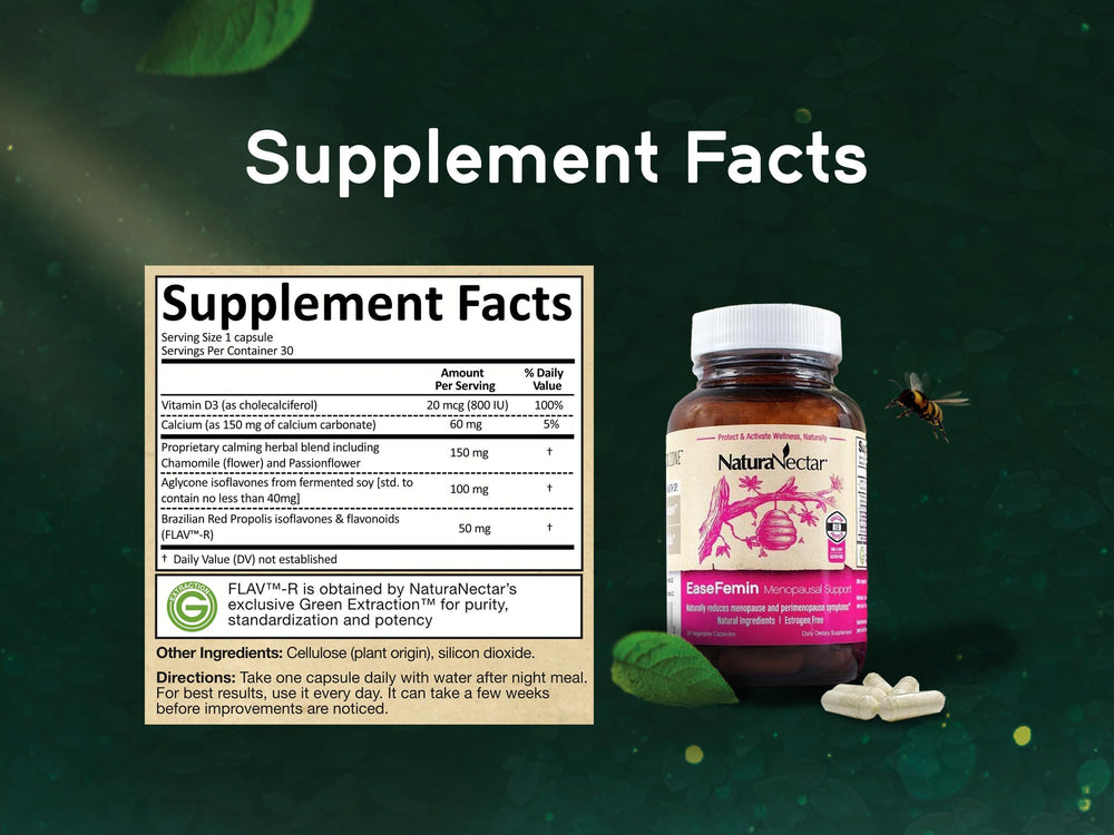 NaturaNectar EaseFemin bone support details vitamin D3 and calcium