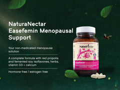 NaturaNectar EaseFemin red bee propolis detail suggests soothing, non hormonal support