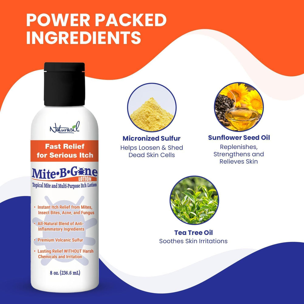 Naturasil Mite-B-Gone ingredients scene with botanicals