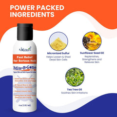 Naturasil Mite-B-Gone label closeup highlighting ingredients and botanicals