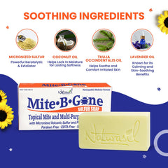 Naturasil Mite-B-Gone packaging front showing USA-made promise and natural care