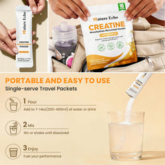 Nature Echo Creatine Monohydrate fast-dissolve formula prevents grit in drinks.