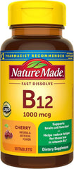 Nature Made B12 sublingual bottle showing lozenges for energy support