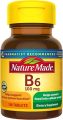 Nature Made Vitamin B-6 100 mg tablets bottle for daily energy support.