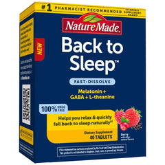 Nature Made Back to Sleep melatonin fast-dissolve tablets in bottle, quick mid-night rest potential.