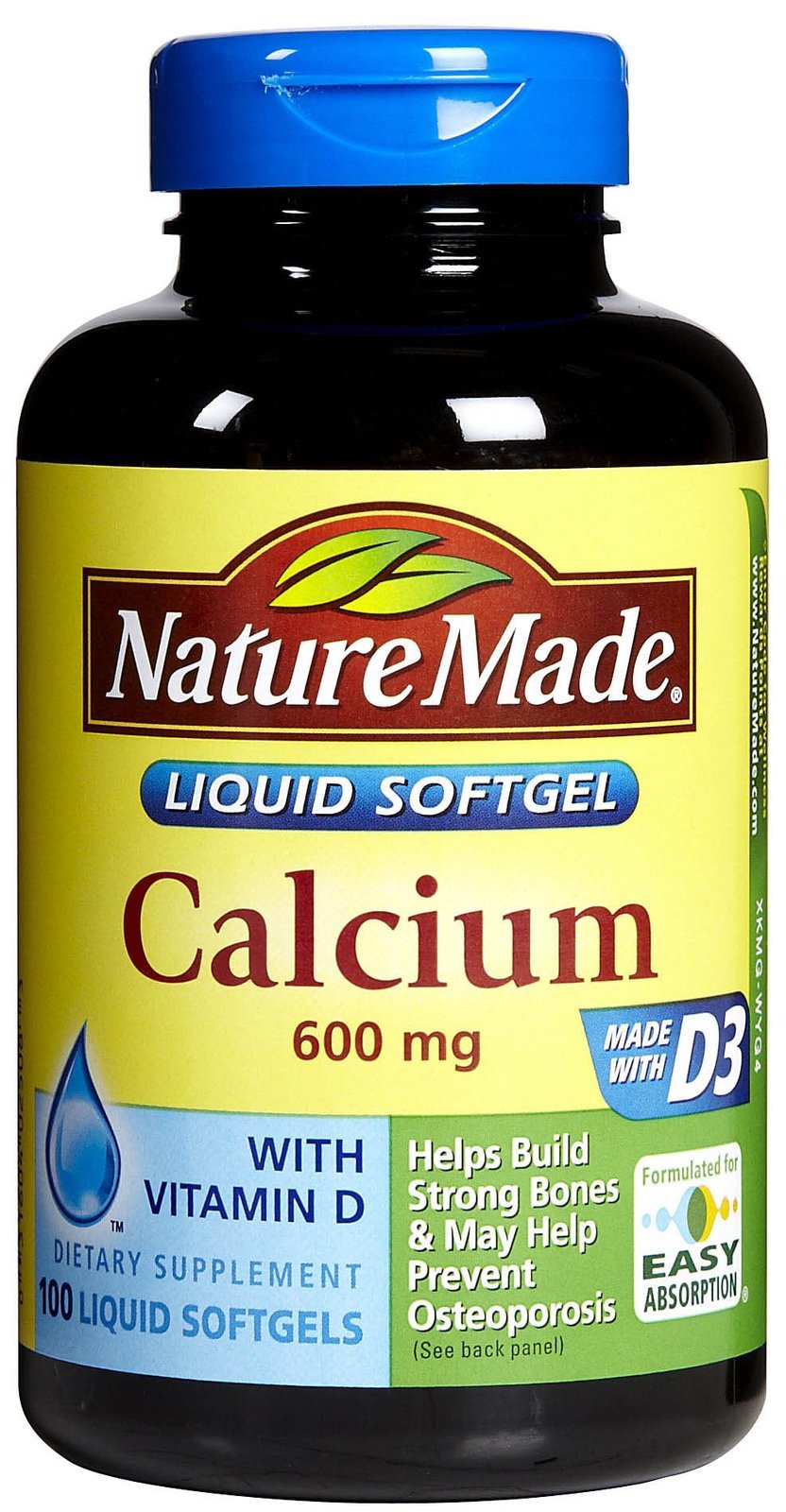Nature Made Calcium 600 mg softgel bottle supports bone health