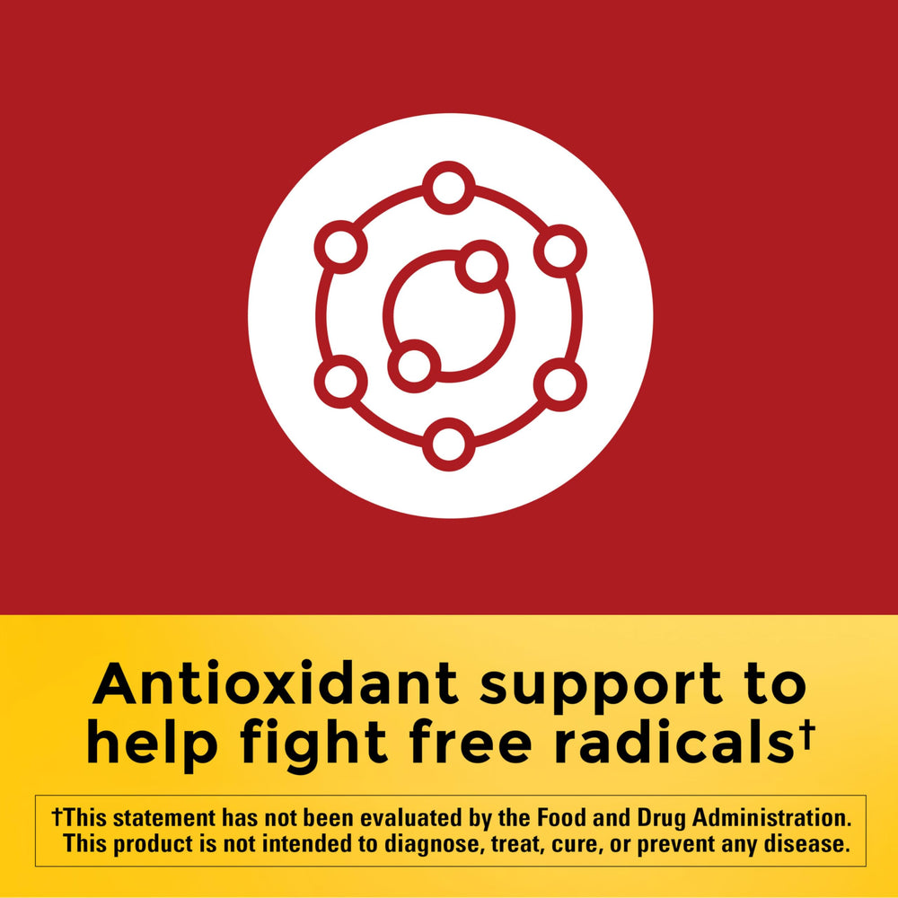 Close-up of Nature Made CoQ10 softgels bottle side-label highlights antioxidant support.