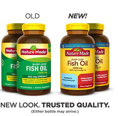 Nature Made Fish Oil Burp-Less capsules for convenient daily omega-3 intake.