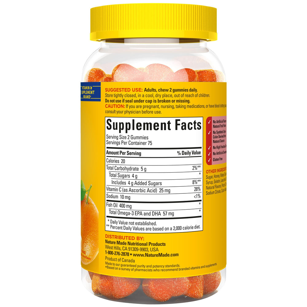Nature Made Fish Oil Gummies bottle-back label details.