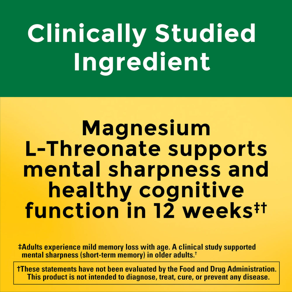Nature Made Magnesium L-Threonate label close-up highlighting Vitamin C and D3.