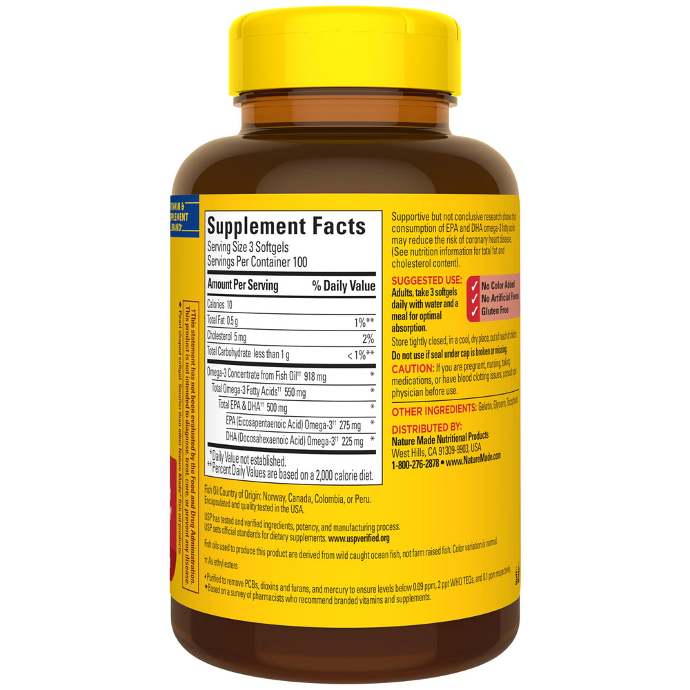 Nature Made Omega-3 supports heart health with EPA and DHA.