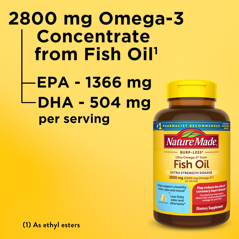 Nature Made Omega-3 lemon-scent softgels arranged for a calm morning