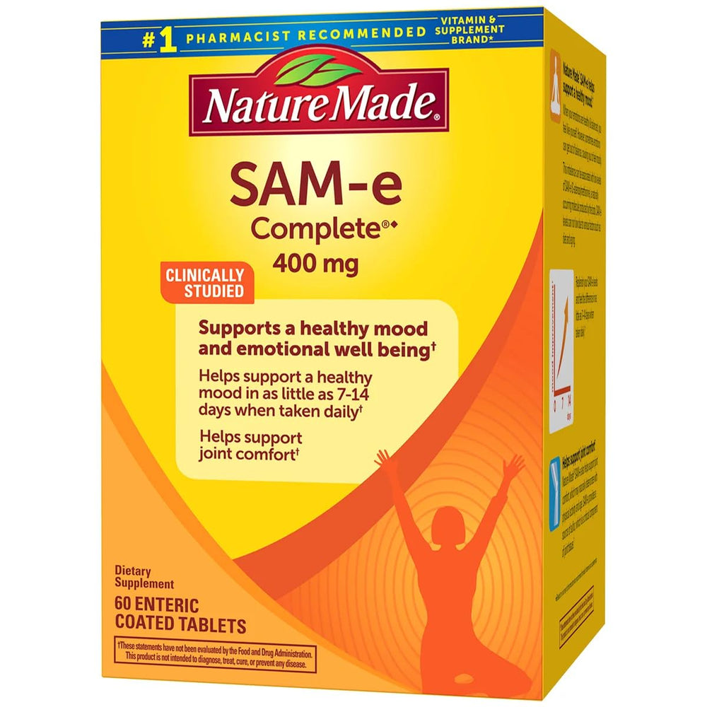 Nature Made SAM-e Complete 400 mg tablets ready for daily use in a bottle.