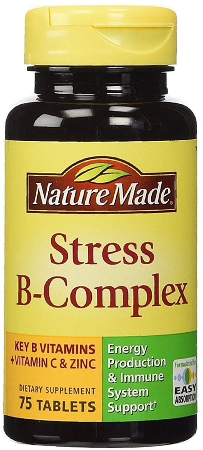 Nature Made Stress B-Complex bottle with tablets for daily wellness and immune support.
