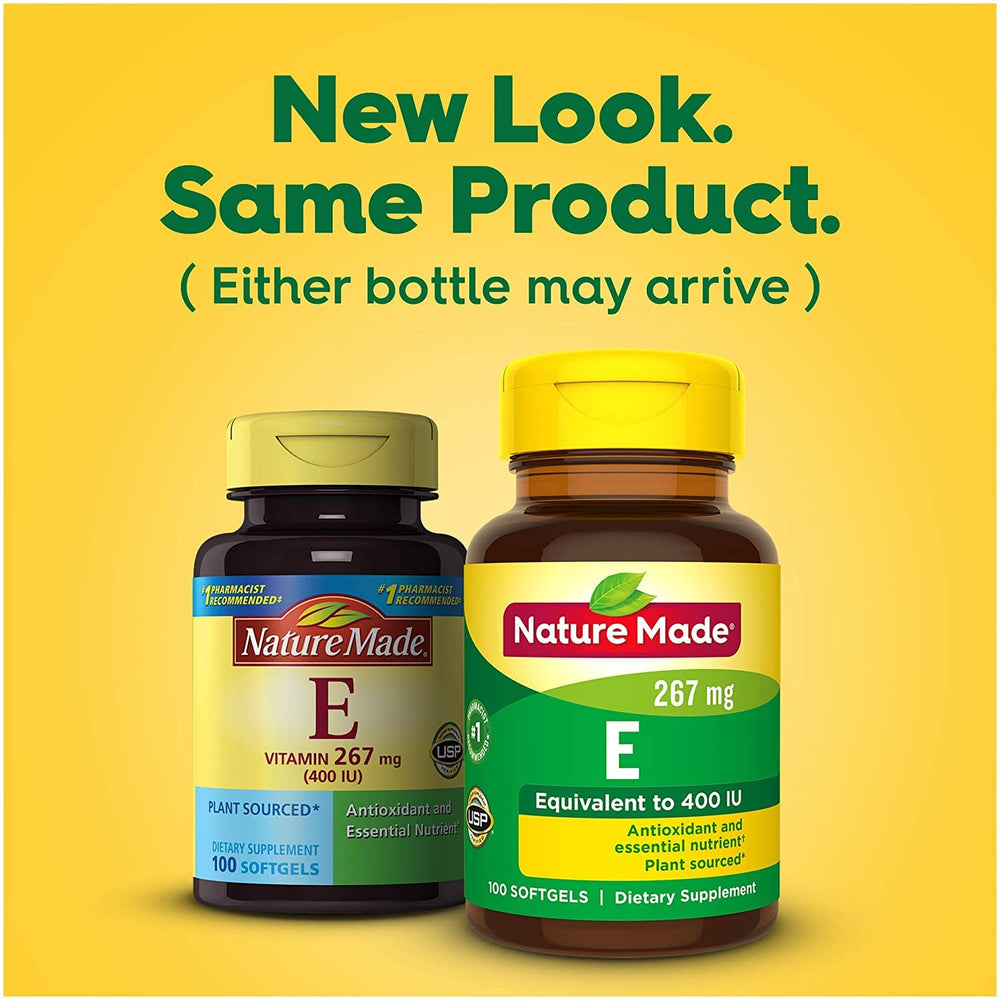 Nature Made Vitamin E 400 IU bottle with secure cap for routine use.