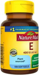 Nature Made Vitamin E 400 IU label close-up showing no artificial colors.