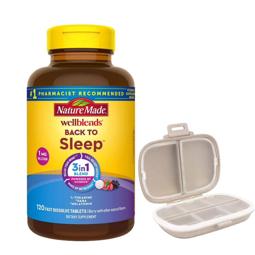 Nature Made Wellblends Back to Sleep bottle supports gentle night rest.
