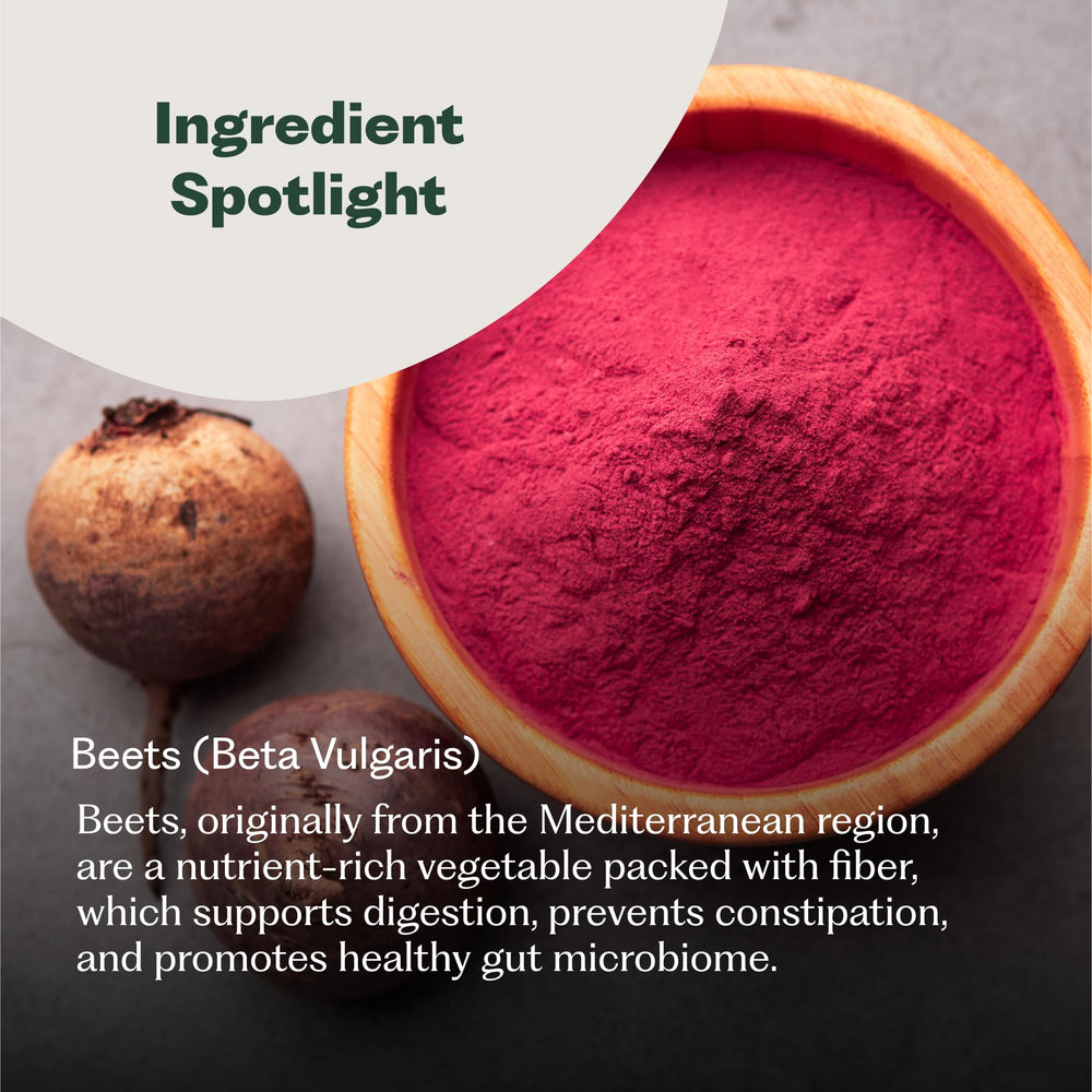 Nature M.D. Fiber 365 gummies beets image emphasizes prebiotic power