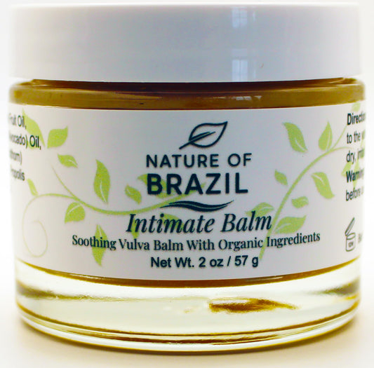 Nature of Brazil Vulva Balm bottle shows soothing relief for dry skin