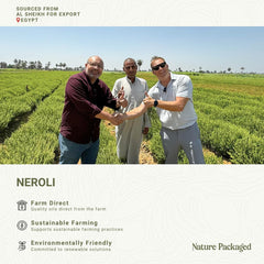 Neroli oil being poured for massage blend using Nature Packaged product