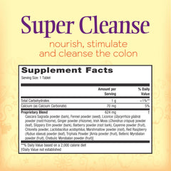 Nature's Secret Super Cleanse bottle label close-up highlighting 14-herb blend support