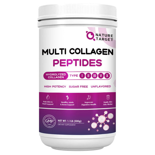 Nature Target Multi Collagen bottle—premium blend for skin, hair, and nails support.