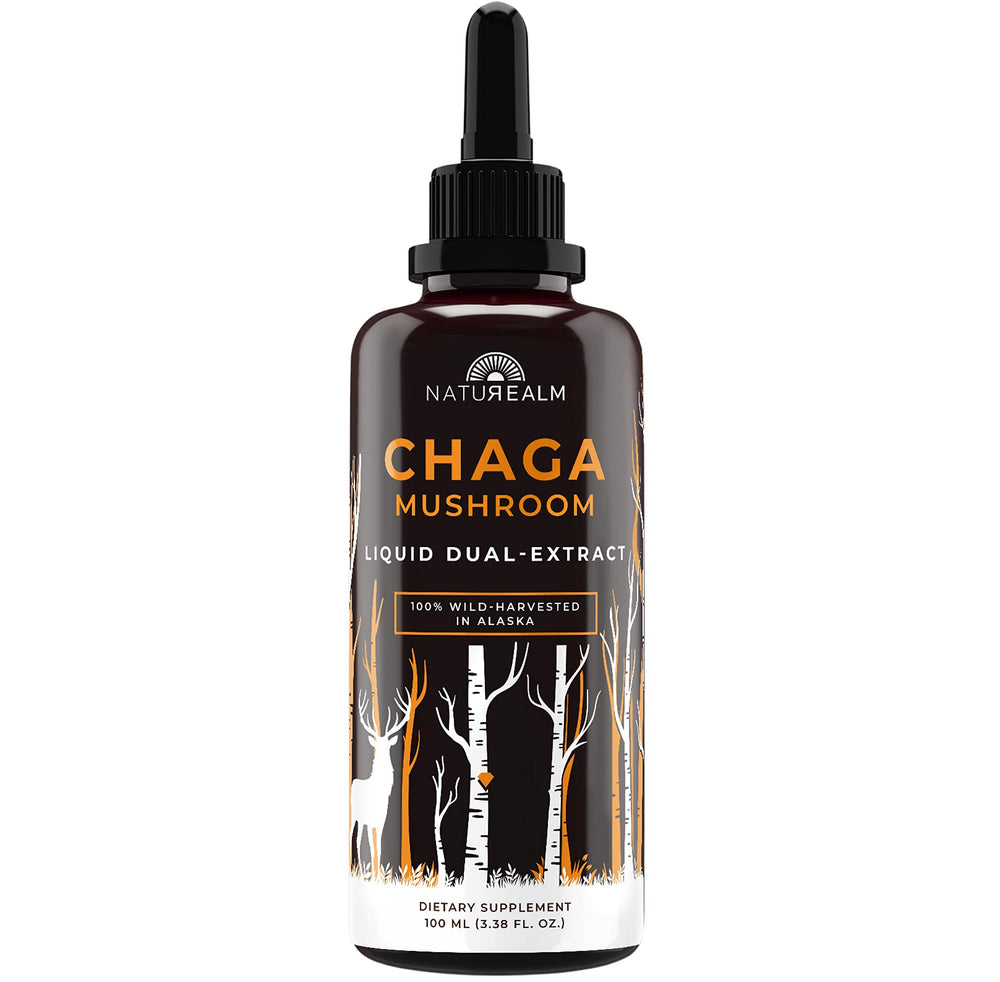 Naturealm Chaga tincture bottle with amber liquid for daily wellness support