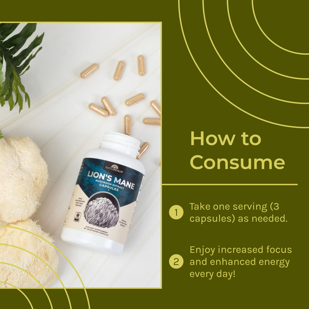 Vegan-friendly Naturealm Lion's Mane capsules suitable for diverse diets.