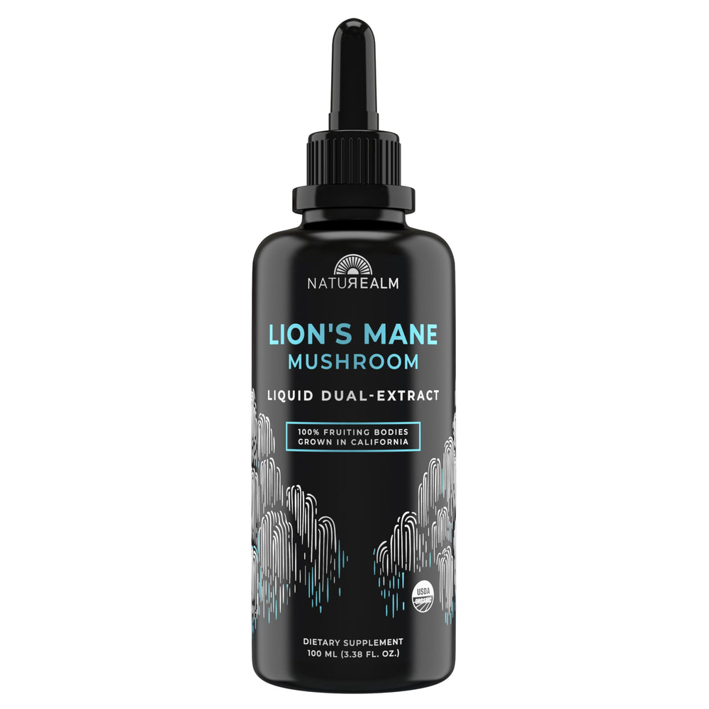 Naturealm Lion’s Mane tincture bottle for daily focus