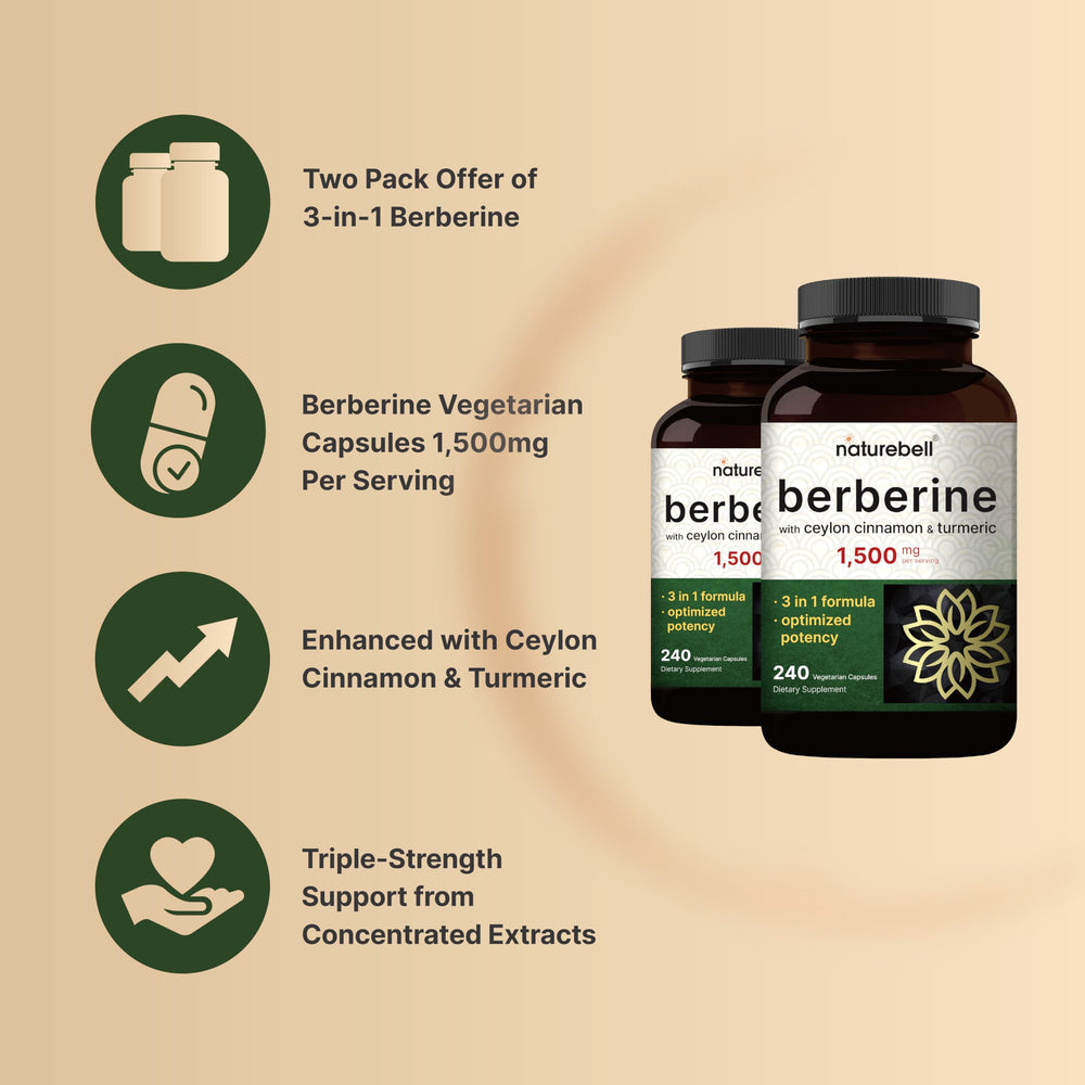 NatureBell Berberine cinnamon-turmeric ingredients image with 1,500mg berberine complex