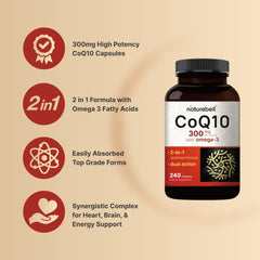 NatureBell CoQ10 label close-up highlighting potency for daily use.