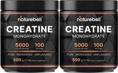 NatureBell creatine monohydrate two-pack containers for reliable pre- and post-workout support