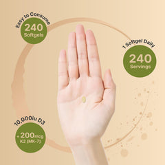 NatureBell immune-support D3 + K2 capsule beside a glass of water
